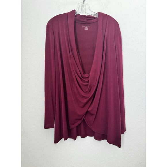 Lane Bryant Tops - Lane Bryant Women's  Long Sleeve Red Burgundy Draped Wrap Blouse Career 22/24